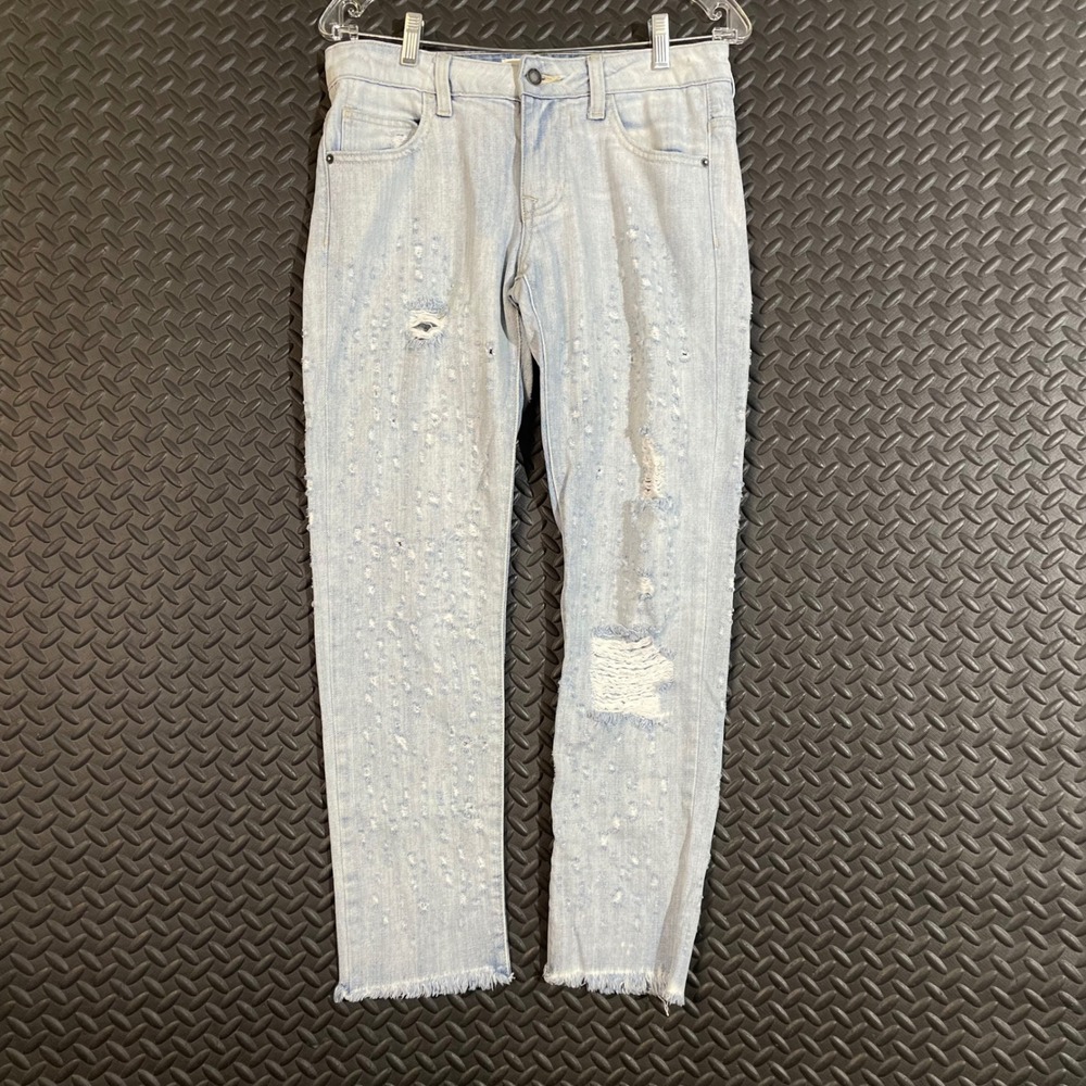 Hidden Jeans Light Wash‎ Distressed Raw Hem Straight Leg Jeans Women's Size 25